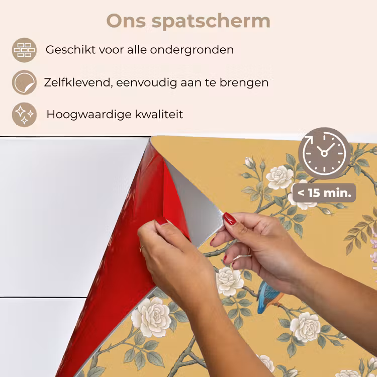 Spatscherm keuken - IJsvogels - Bloesem - Geel — 4