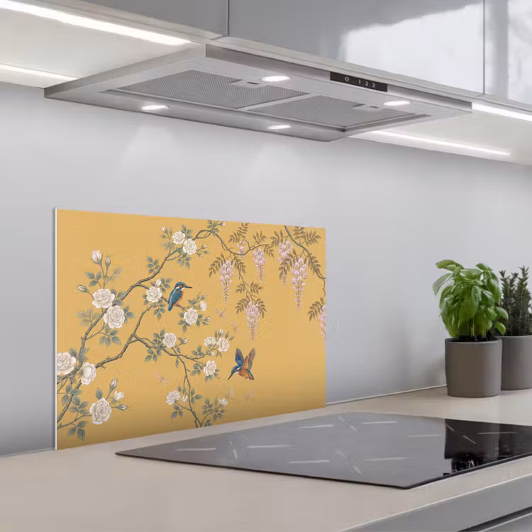 Spatscherm keuken - IJsvogels - Bloesem - Geel — 5