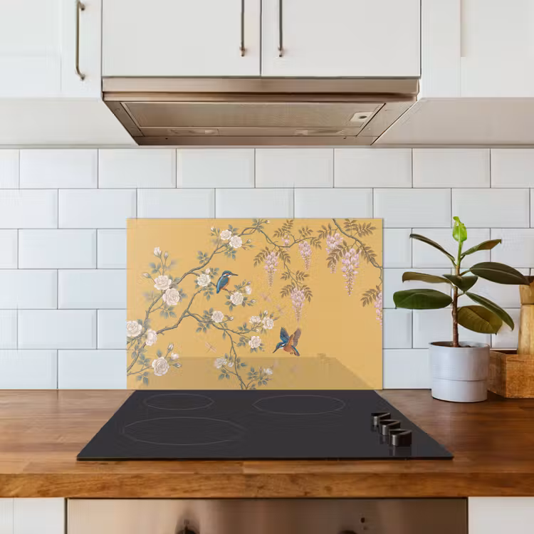 Spatscherm keuken - IJsvogels - Bloesem - Geel — 6