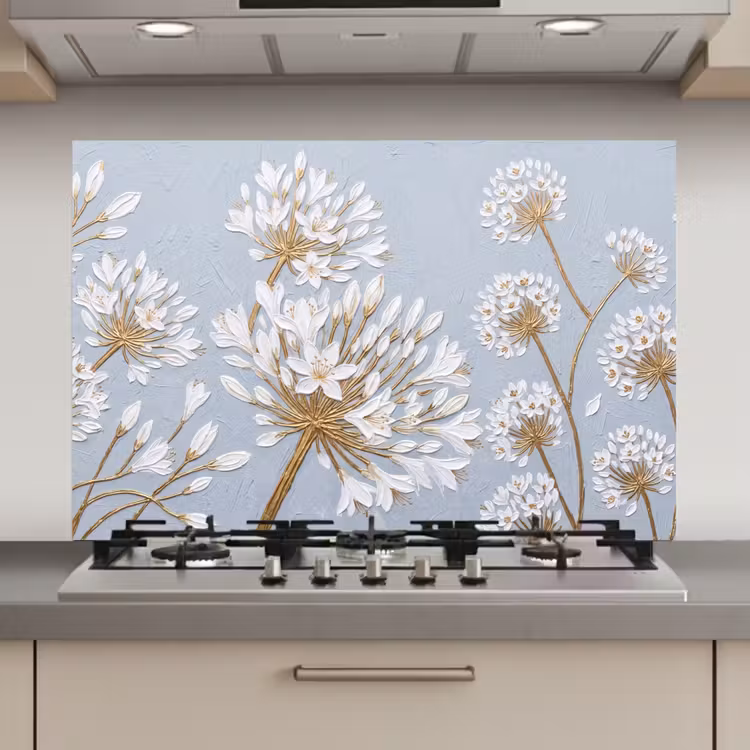 Spatscherm keuken - Illustratie - Bloemen - Blauw — 1