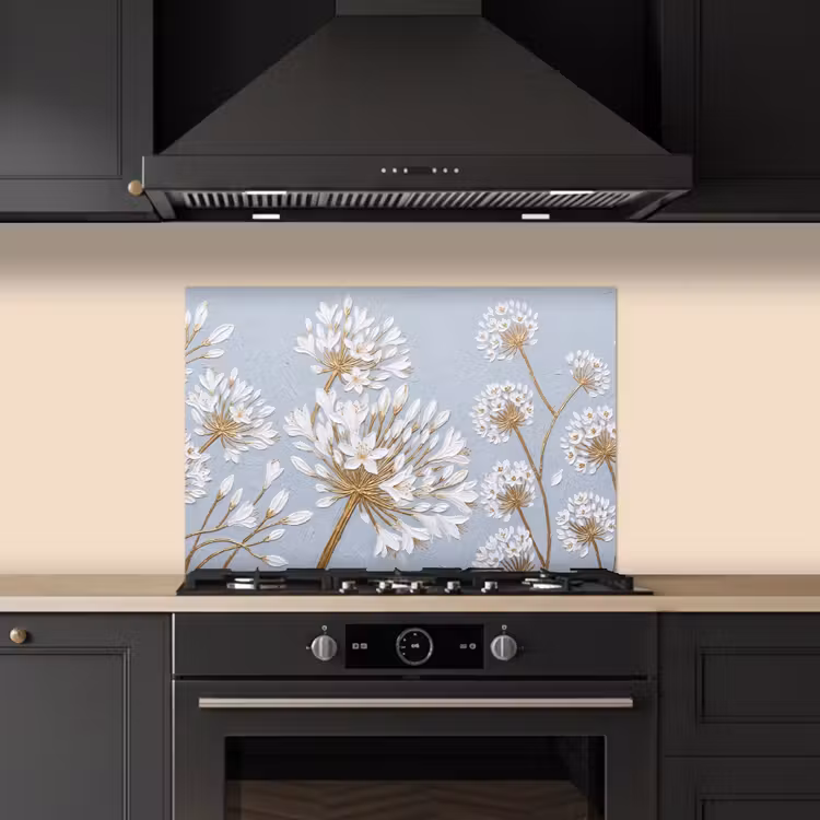 Spatscherm keuken - Illustratie - Bloemen - Blauw — 2