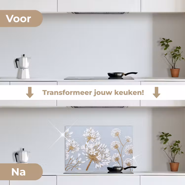 Spatscherm keuken - Illustratie - Bloemen - Blauw — 3