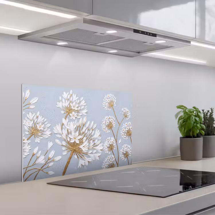 Spatscherm keuken - Illustratie - Bloemen - Blauw — 5