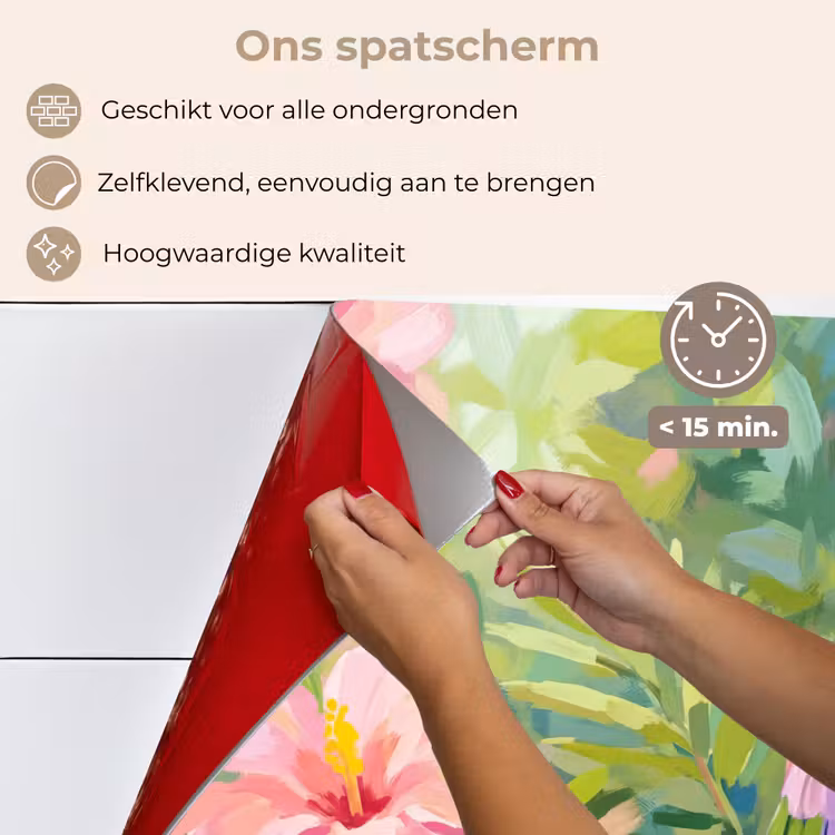Spatscherm keuken - Papagaai - Hibiscusbloemen - Kleurrijk — 4