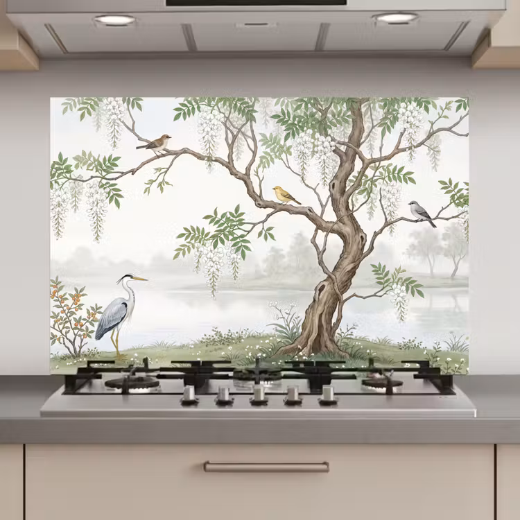 Spatscherm keuken - Reiger - Landschap - Groen — 1
