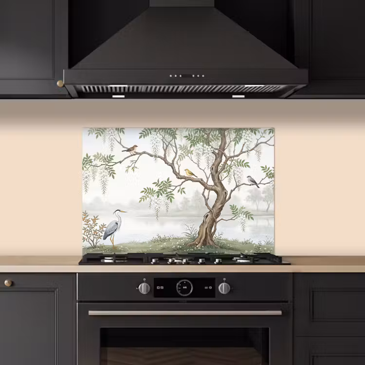 Spatscherm keuken - Reiger - Landschap - Groen — 2