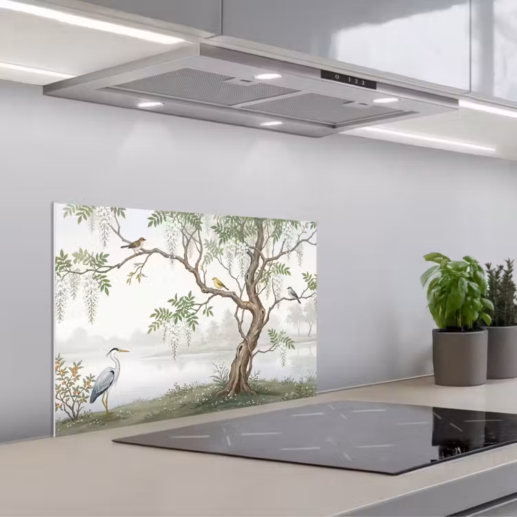 Spatscherm keuken - Reiger - Landschap - Groen — 5