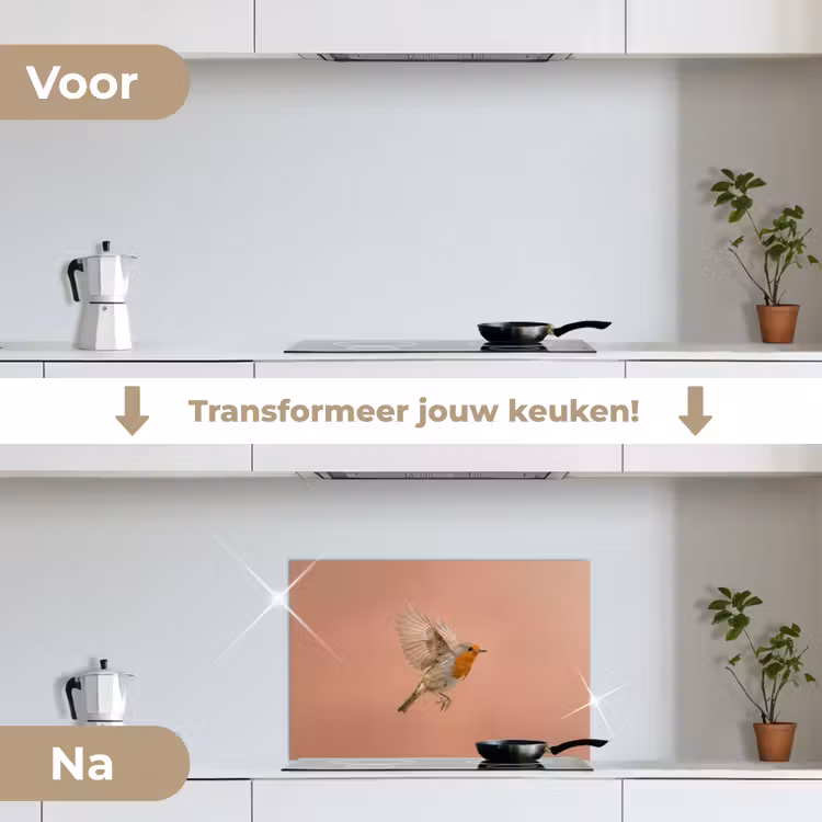 Spatscherm keuken - Roodborst - Natuur - Roze — 3