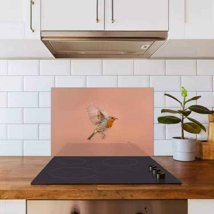 Spatscherm keuken - Roodborst - Natuur - Roze — 6