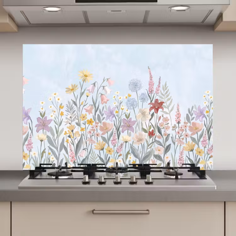 Spatscherm keuken - Weidebloemen - Illustratie - Kleurrijk — 1