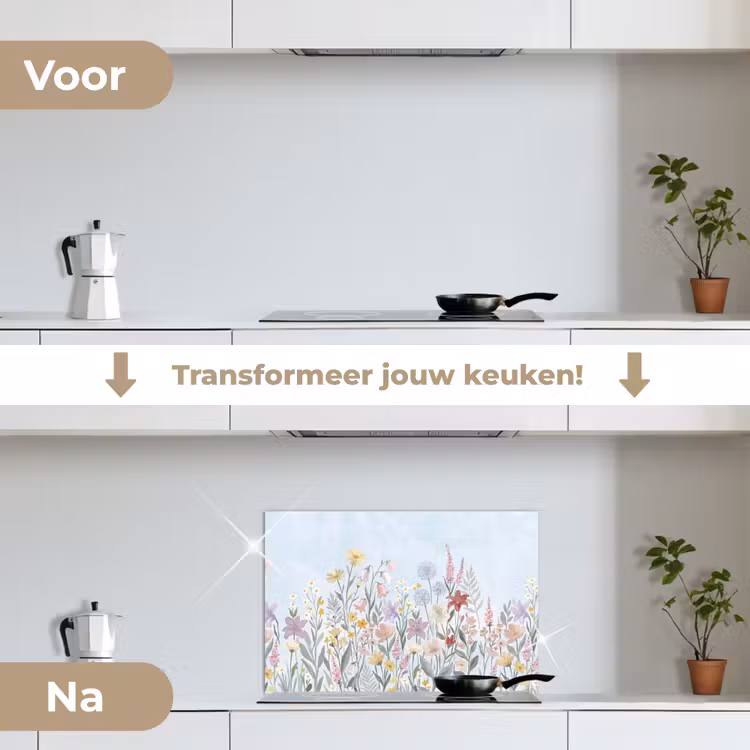 Spatscherm keuken - Weidebloemen - Illustratie - Kleurrijk — 3