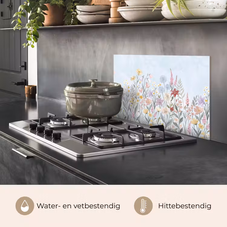 Spatscherm keuken - Weidebloemen - Illustratie - Kleurrijk — 7
