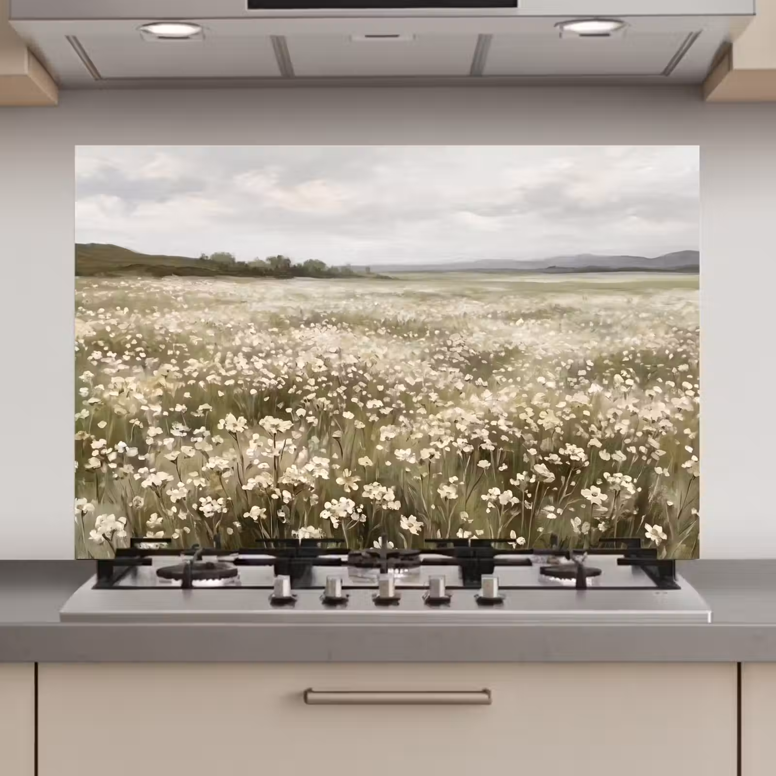 Spatscherm keuken - Illustratie - Landschap - Wit — 1
