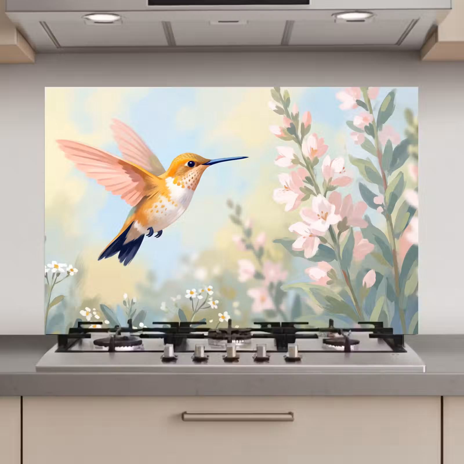 Spatscherm keuken - Kolibrie - Illustratie - Kleurrijk — 1