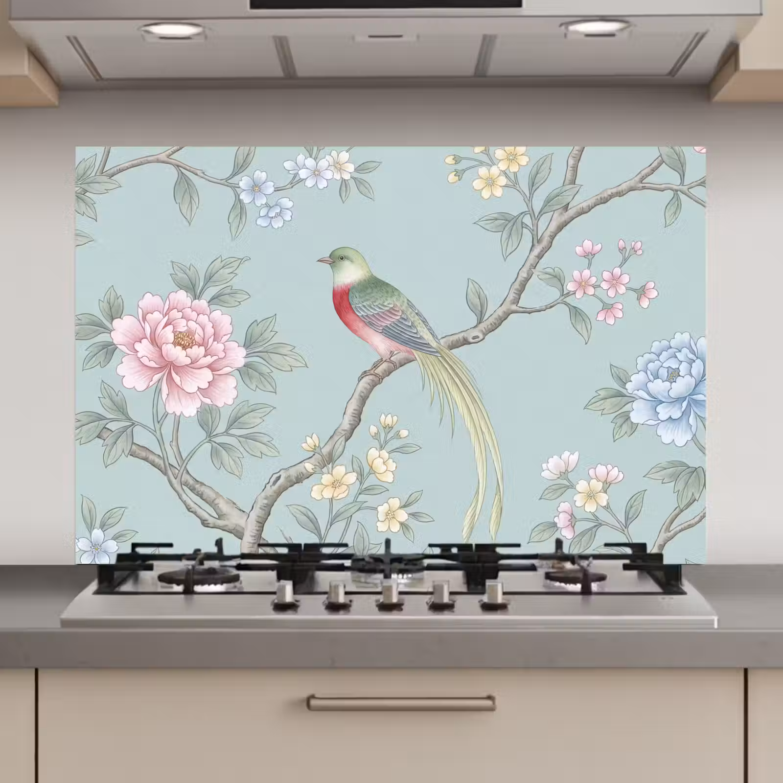 Spatscherm keuken - Vogel - Bloemen - Kleurrijk — 1