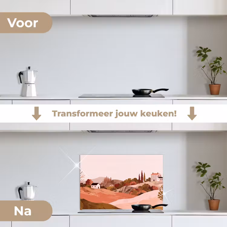 Spatscherm keuken - Heuvellandschap - Grafisch - Terracotta — 3
