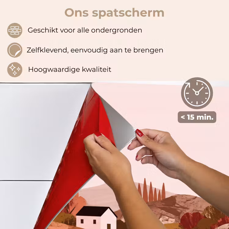 Spatscherm keuken - Heuvellandschap - Grafisch - Terracotta — 4