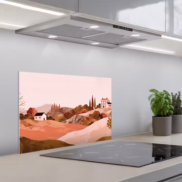 Spatscherm keuken - Heuvellandschap - Grafisch - Terracotta — 5