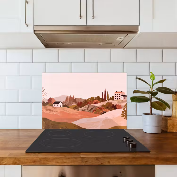 Spatscherm keuken - Heuvellandschap - Grafisch - Terracotta — 6