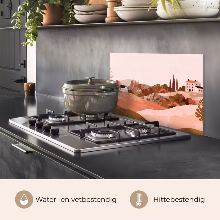 Spatscherm keuken - Heuvellandschap - Grafisch - Terracotta — 7