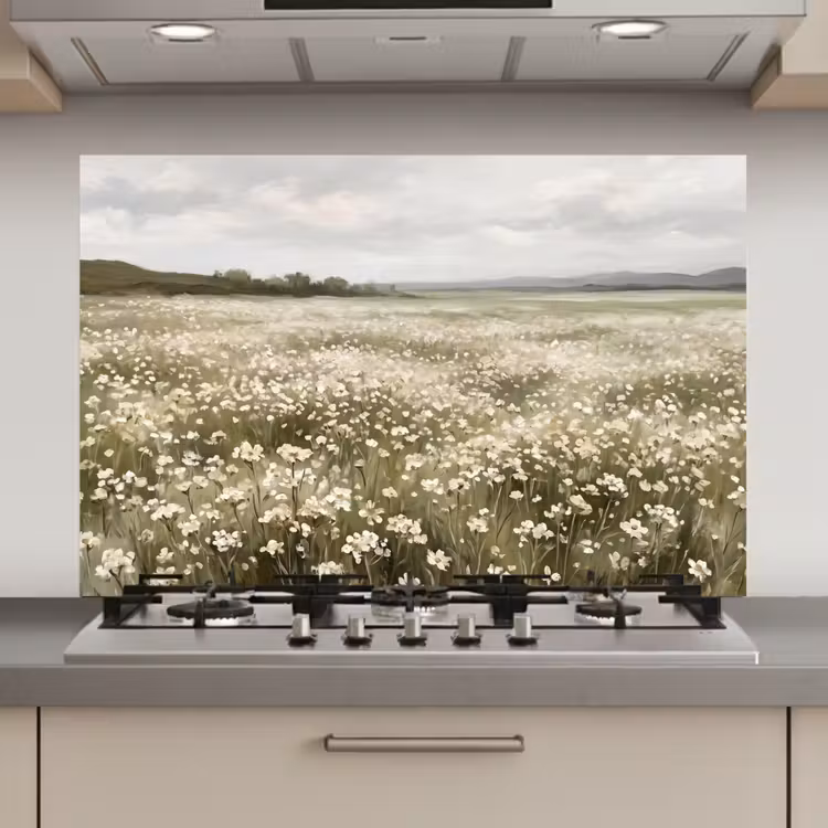 Spatscherm keuken - Illustratie - Landschap - Wit — 1
