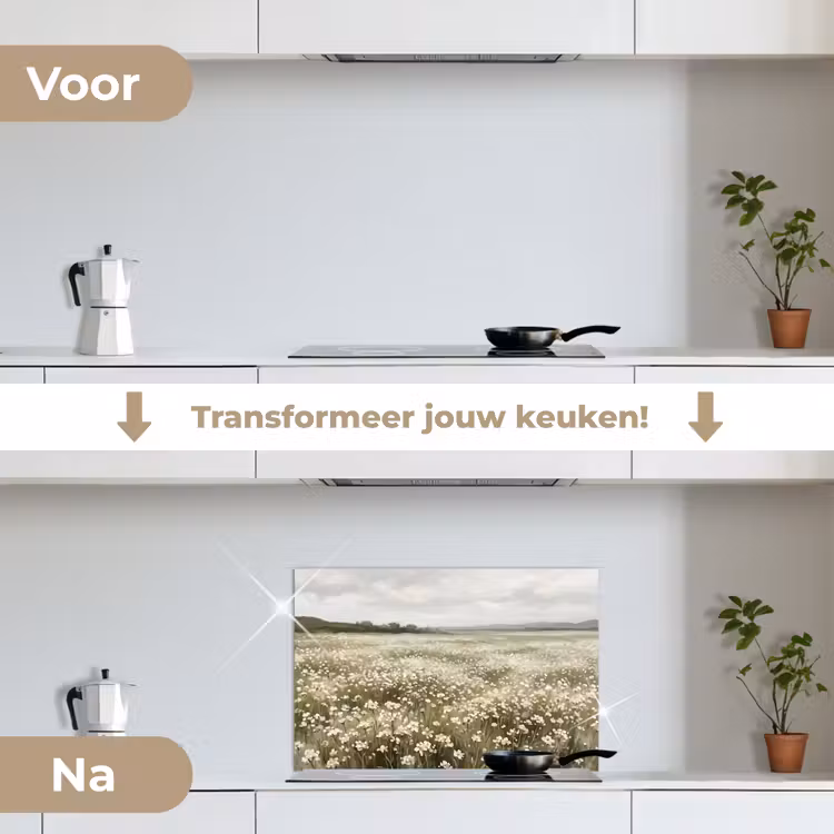 Spatscherm keuken - Illustratie - Landschap - Wit — 3
