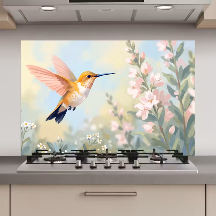 Spatscherm keuken - Kolibrie - Illustratie - Kleurrijk — 1