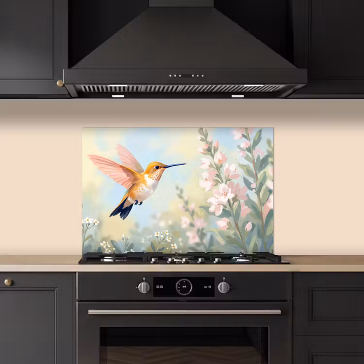 Spatscherm keuken - Kolibrie - Illustratie - Kleurrijk — 2
