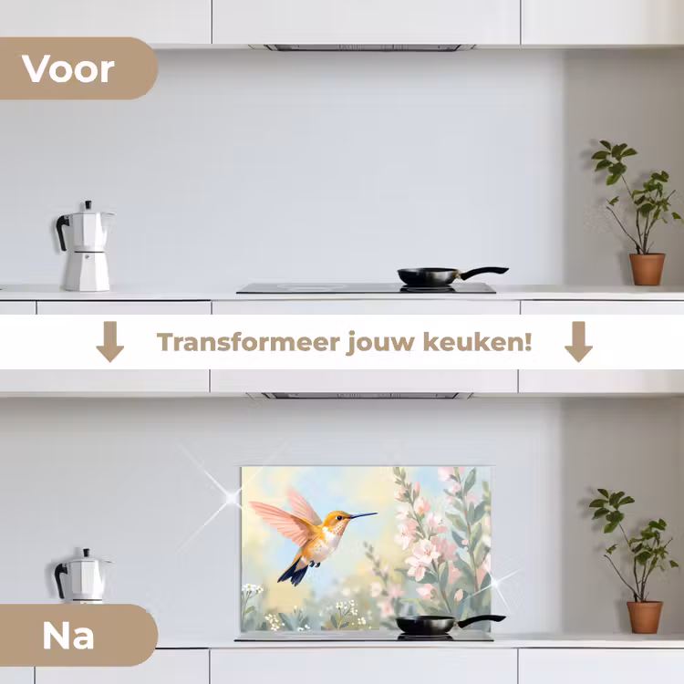 Spatscherm keuken - Kolibrie - Illustratie - Kleurrijk — 3