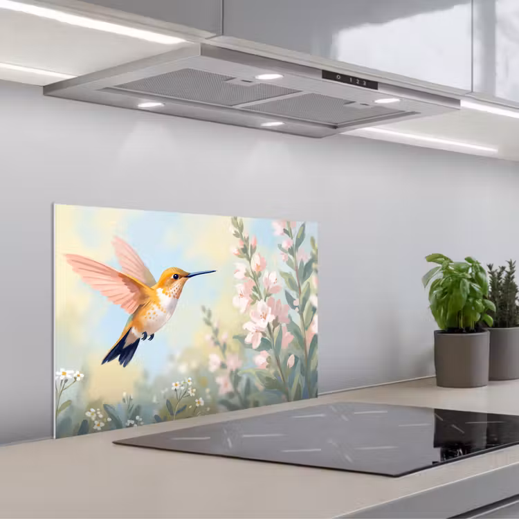 Spatscherm keuken - Kolibrie - Illustratie - Kleurrijk — 5