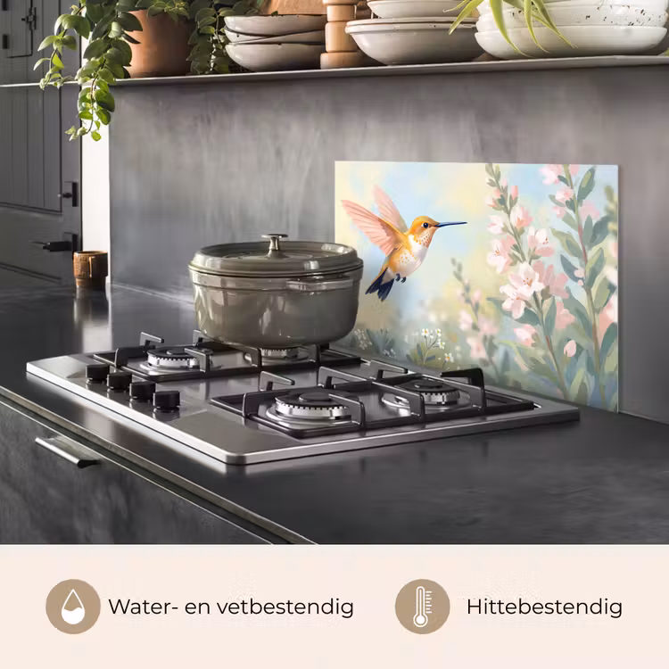 Spatscherm keuken - Kolibrie - Illustratie - Kleurrijk — 7