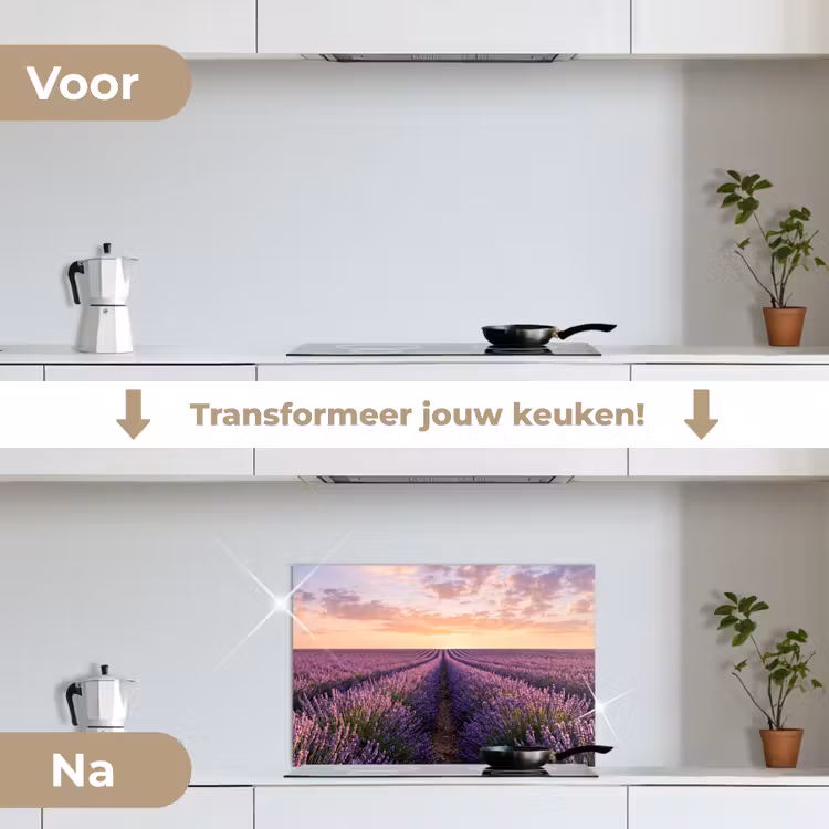 Spatscherm keuken - Landschap - Lavendelveld - Paars — 3