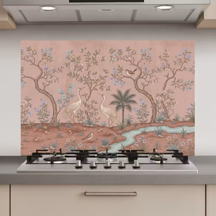 Spatscherm keuken - Nostalgisch - Reigers - Roze — 1