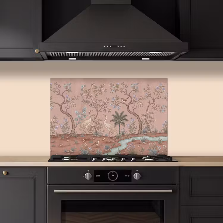 Spatscherm keuken - Nostalgisch - Reigers - Roze — 2