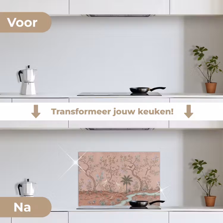 Spatscherm keuken - Nostalgisch - Reigers - Roze — 3