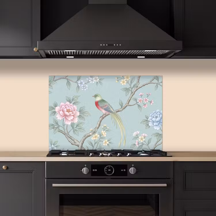 Spatscherm keuken - Vogel - Bloemen - Kleurrijk — 2
