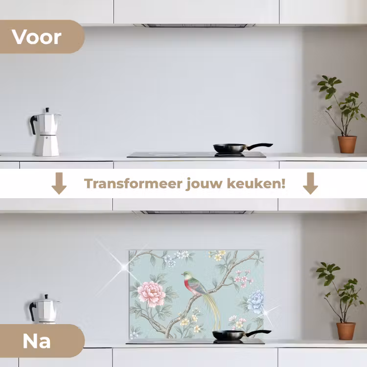 Spatscherm keuken - Vogel - Bloemen - Kleurrijk — 3