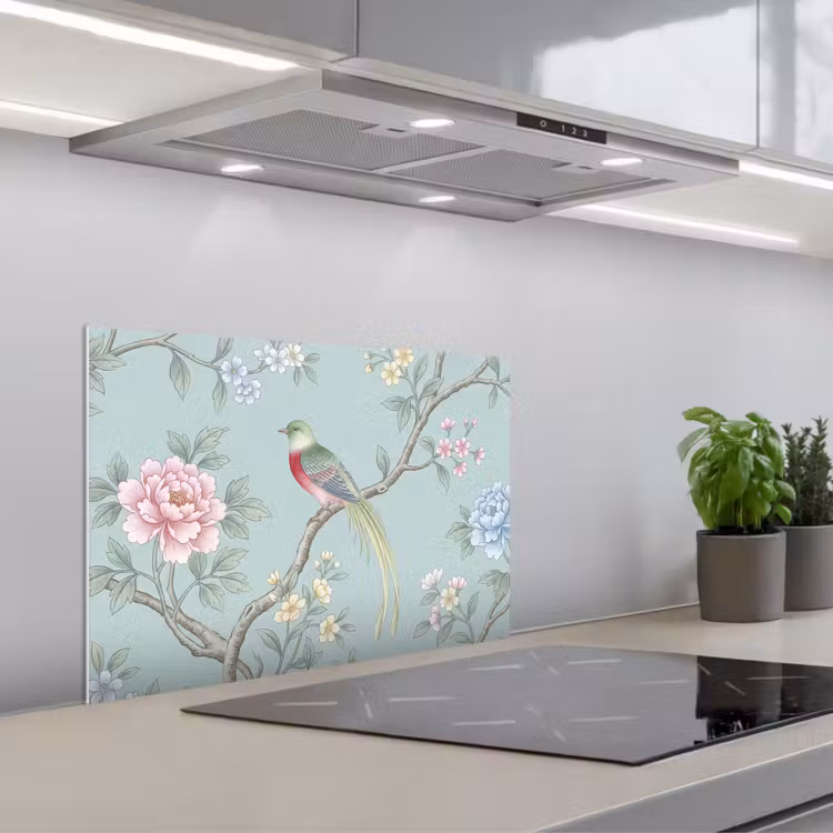 Spatscherm keuken - Vogel - Bloemen - Kleurrijk — 5