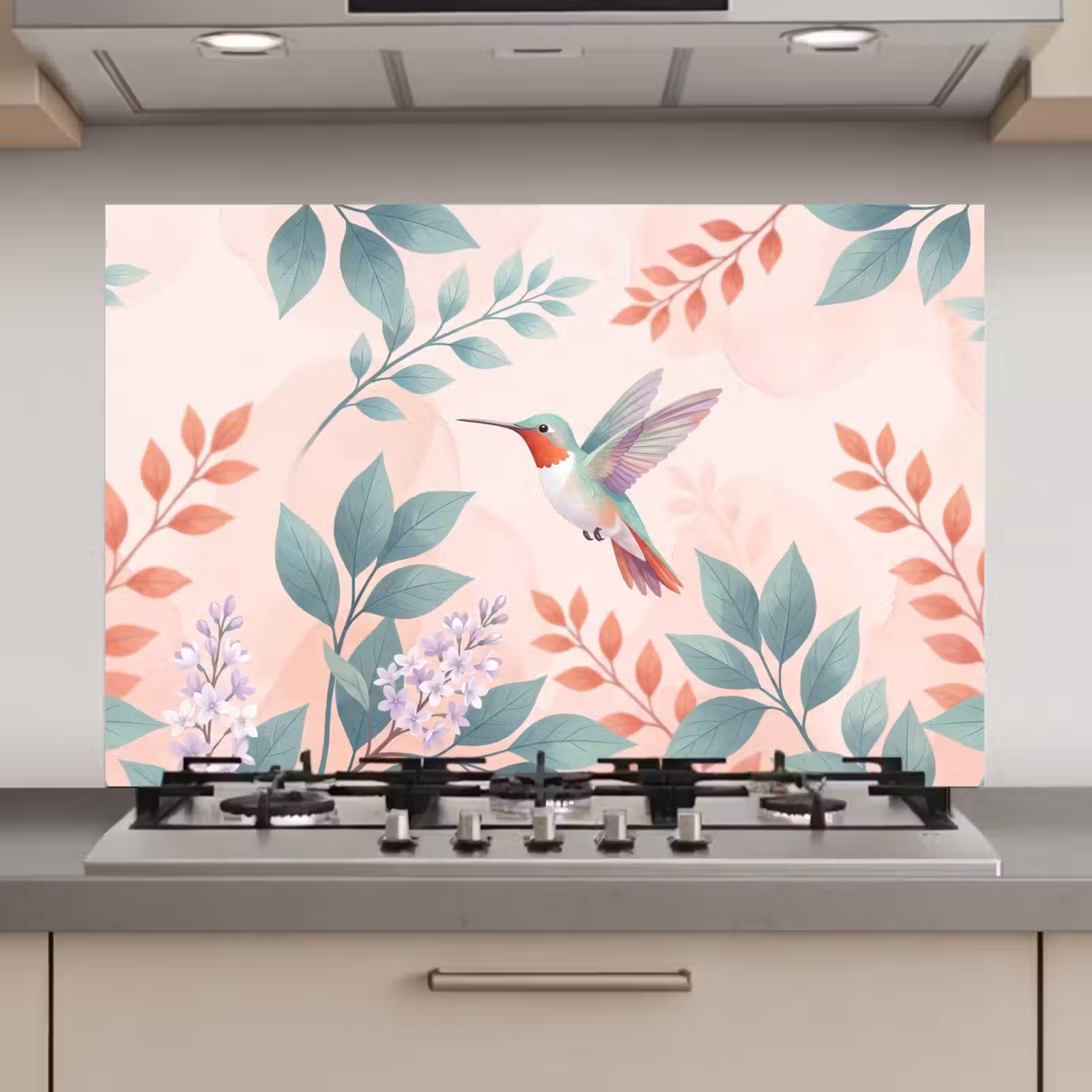 Spatscherm keuken - Kolibrie - Vliegen - Natuur - Illustratie - Kleurrijk — 1