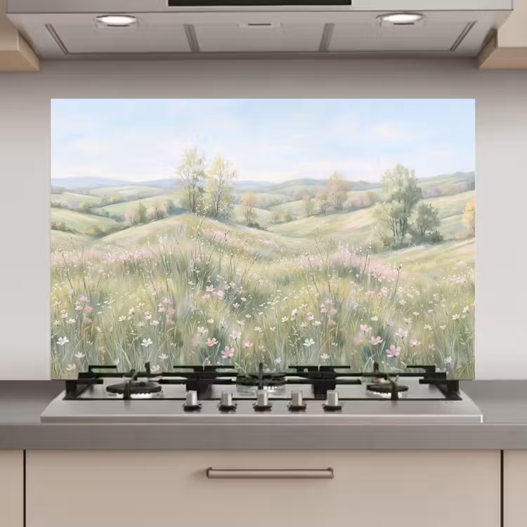 Spatscherm keuken - Bloemen veld - Bloemen - Groen — 1