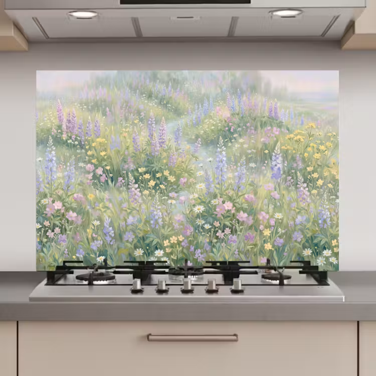 Spatscherm keuken - Bloemenveld - Heuvels - Kleurrijk — 1
