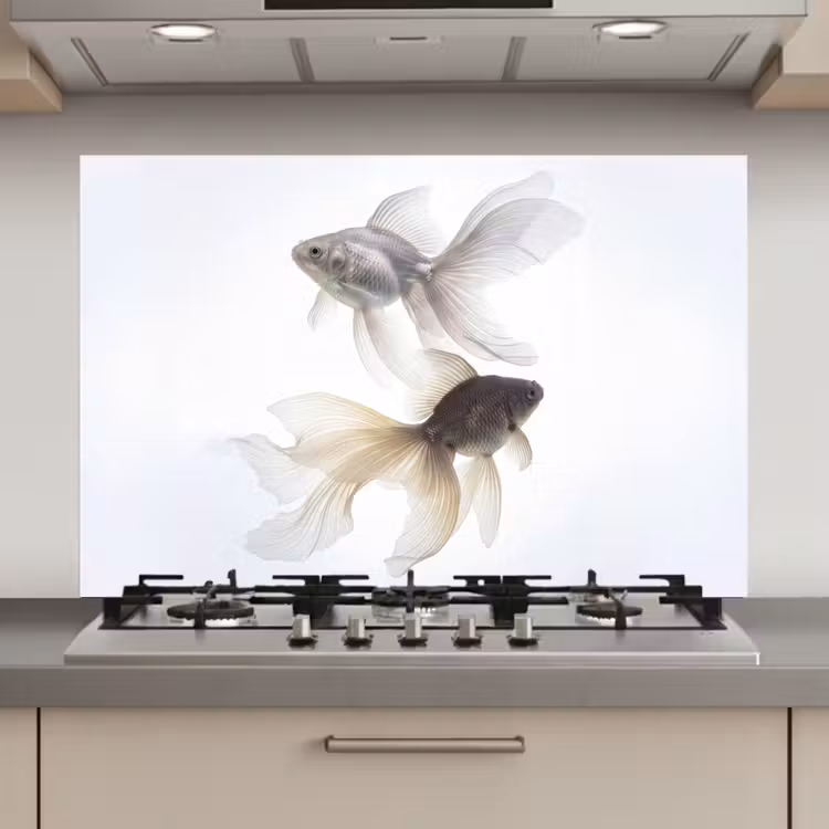 Spatscherm keuken - Goudvissen - Modern - Wit — 1