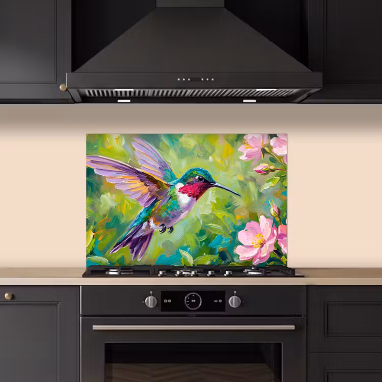 Spatscherm keuken - Kolibrie - Bloemen - Natuur - Kleurrijk — 2