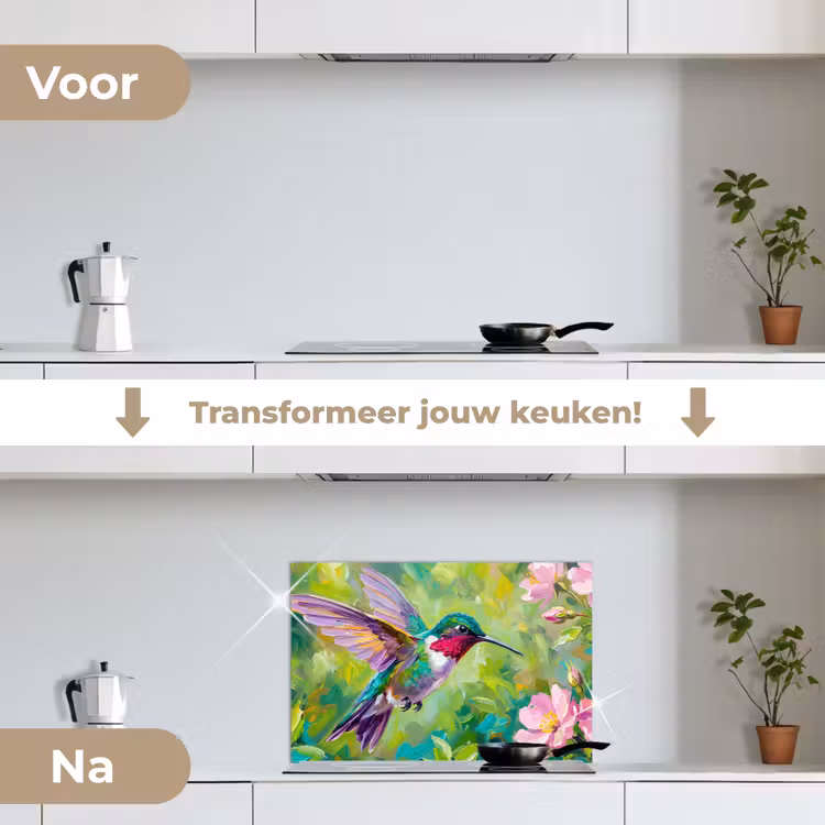Spatscherm keuken - Kolibrie - Bloemen - Natuur - Kleurrijk — 3