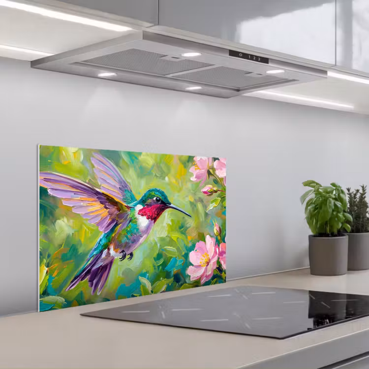 Spatscherm keuken - Kolibrie - Bloemen - Natuur - Kleurrijk — 5