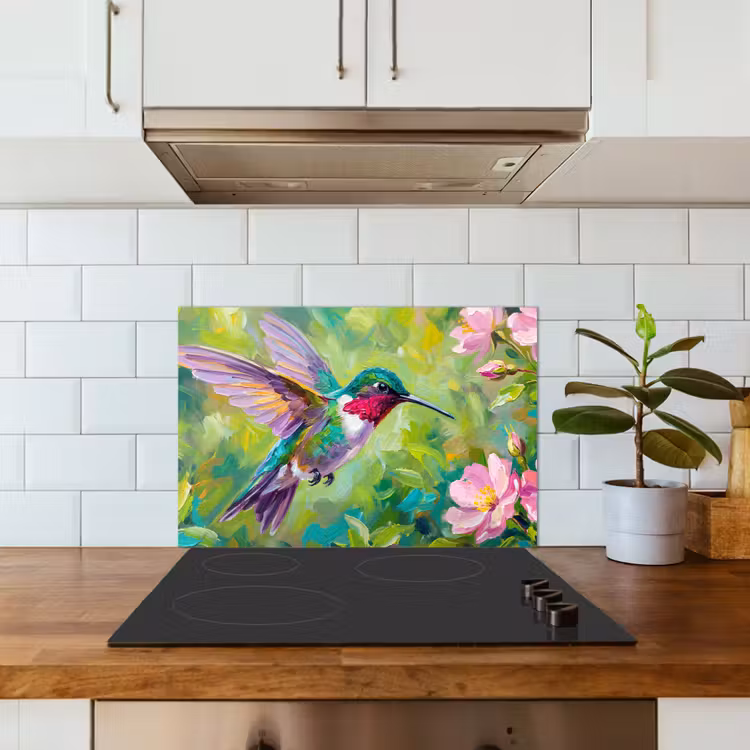 Spatscherm keuken - Kolibrie - Bloemen - Natuur - Kleurrijk — 6