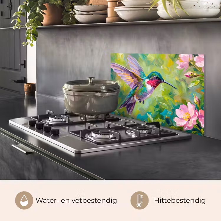 Spatscherm keuken - Kolibrie - Bloemen - Natuur - Kleurrijk — 7