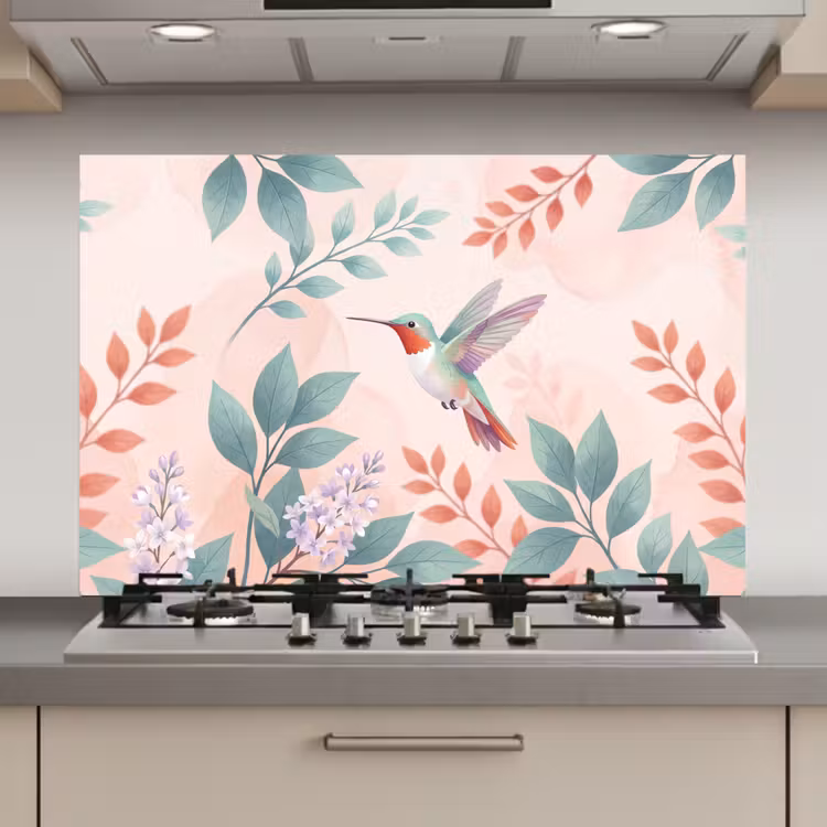 Spatscherm keuken - Kolibrie - Vliegen - Natuur - Illustratie - Kleurrijk — 1