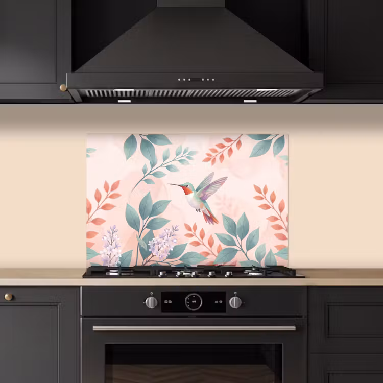 Spatscherm keuken - Kolibrie - Vliegen - Natuur - Illustratie - Kleurrijk — 2