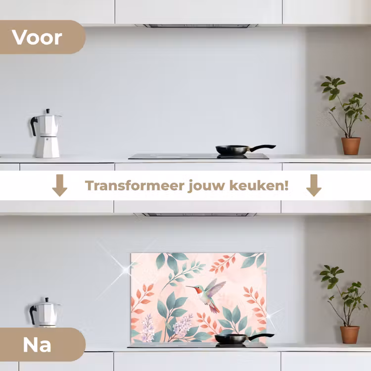 Spatscherm keuken - Kolibrie - Vliegen - Natuur - Illustratie - Kleurrijk — 3